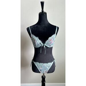 NWOT Victoria's Secret Women's Cut Dream Angels Floral Sage Green Bow Set 32C/M